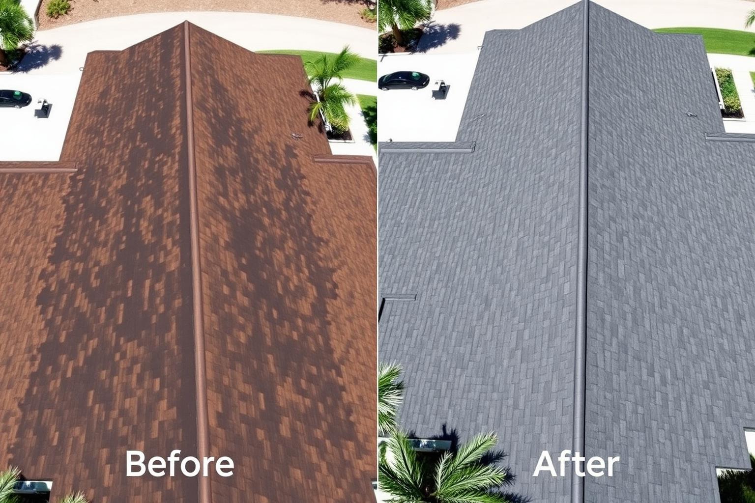 Shingle Roof Treatment — before and after 360 Roof Armor treatment