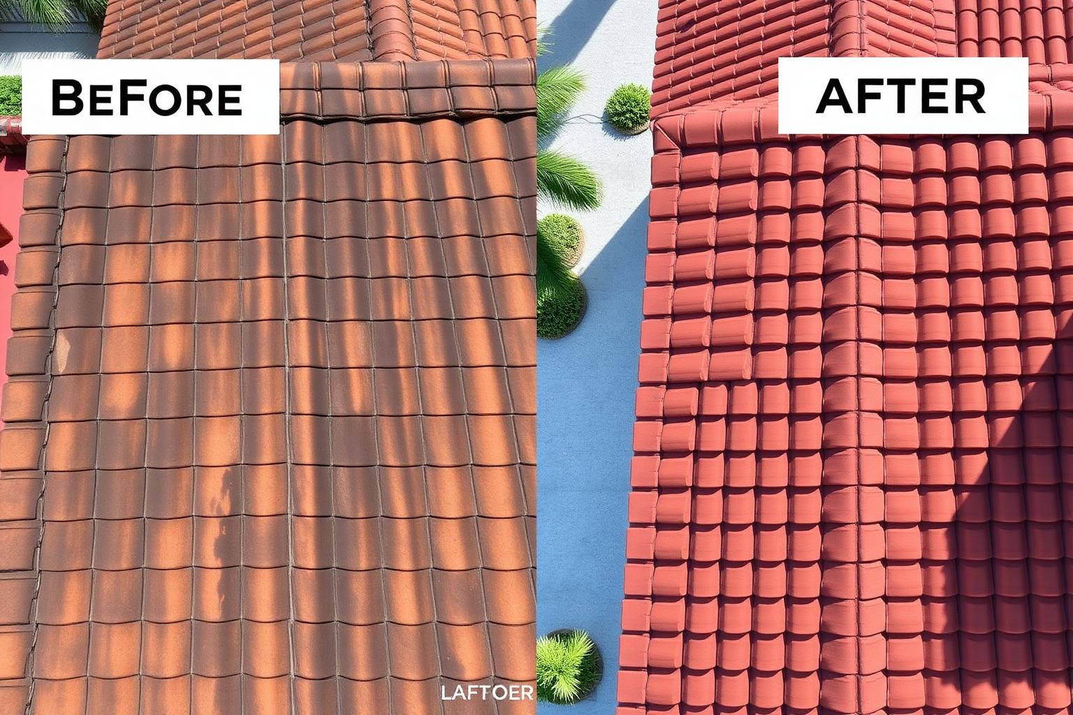 Mediterranean Tile Restoration — before and after 360 Roof Armor treatment